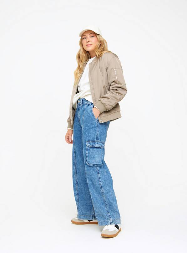 Mid Denim Utility Wide Leg Jeans  10R